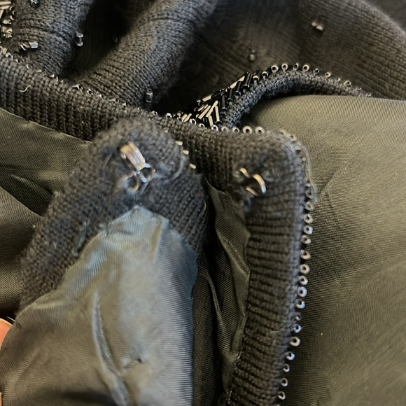 Vintage Black Wool Embellished Open Front Cardigan Jacket Long Sleeve Si… - Picture 9 of 13